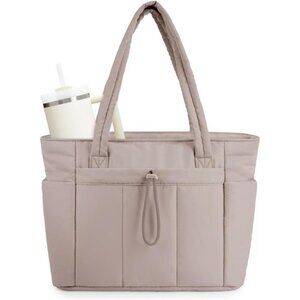 Puffer Tote Bag for Travel, Brown